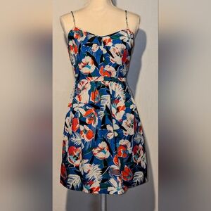 Women's J. Crew dress. Sz.6. NWOT. Blue tropical design. Spaghetti strap.